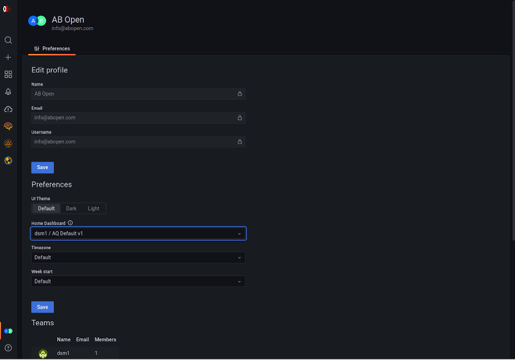 Setting the home dashboard.