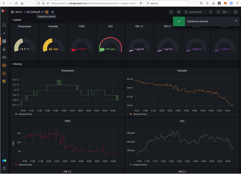 Starring the default Air Quality project dashboard.